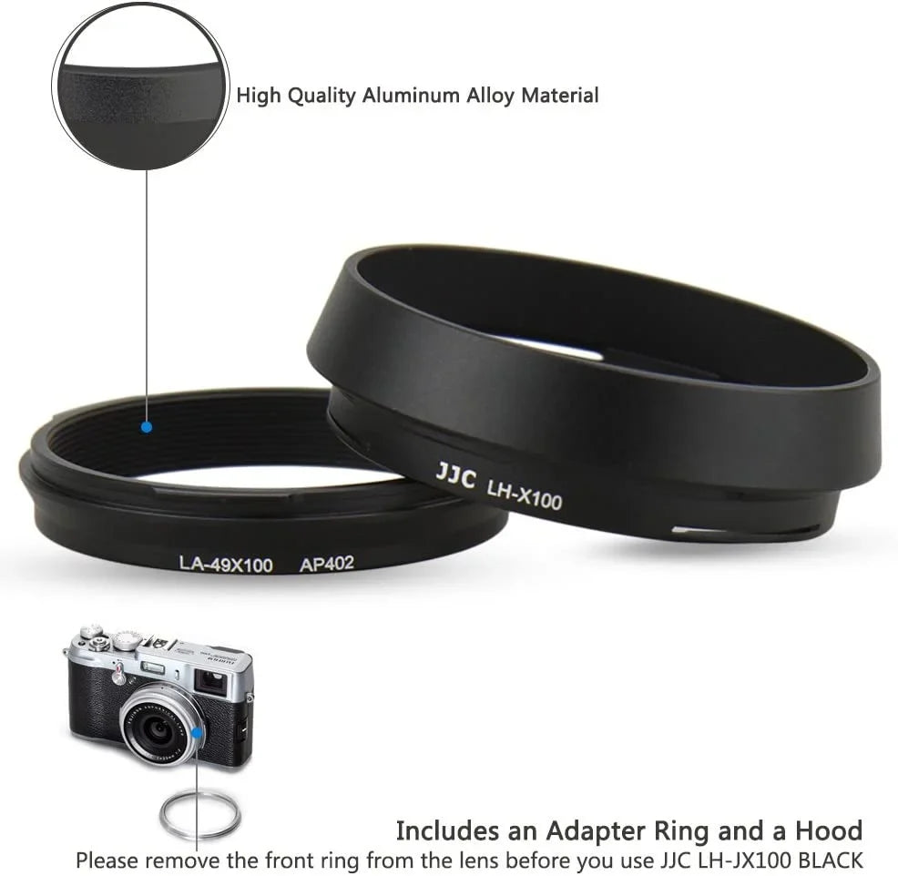 Hood Lens Aluminum X100T Fujifilm -Black Set Alloy Replace Fuji LH-X100 Adapter X100F X100S X100 Ring & X100V Hood Lens Fuji X70 for Shade JJC Lens