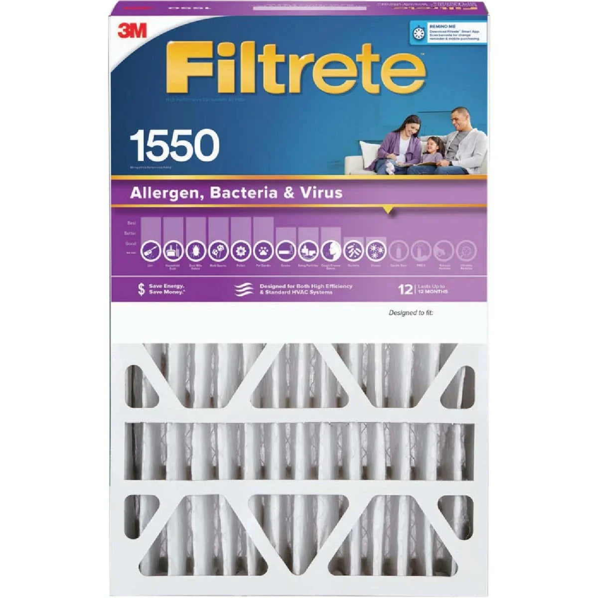 Allergen, 1 Bacteria MPR Deep 1550 Filter In. Furnace In. Pleat x Filtrete x 4 Virus & 16 In. PK, 25