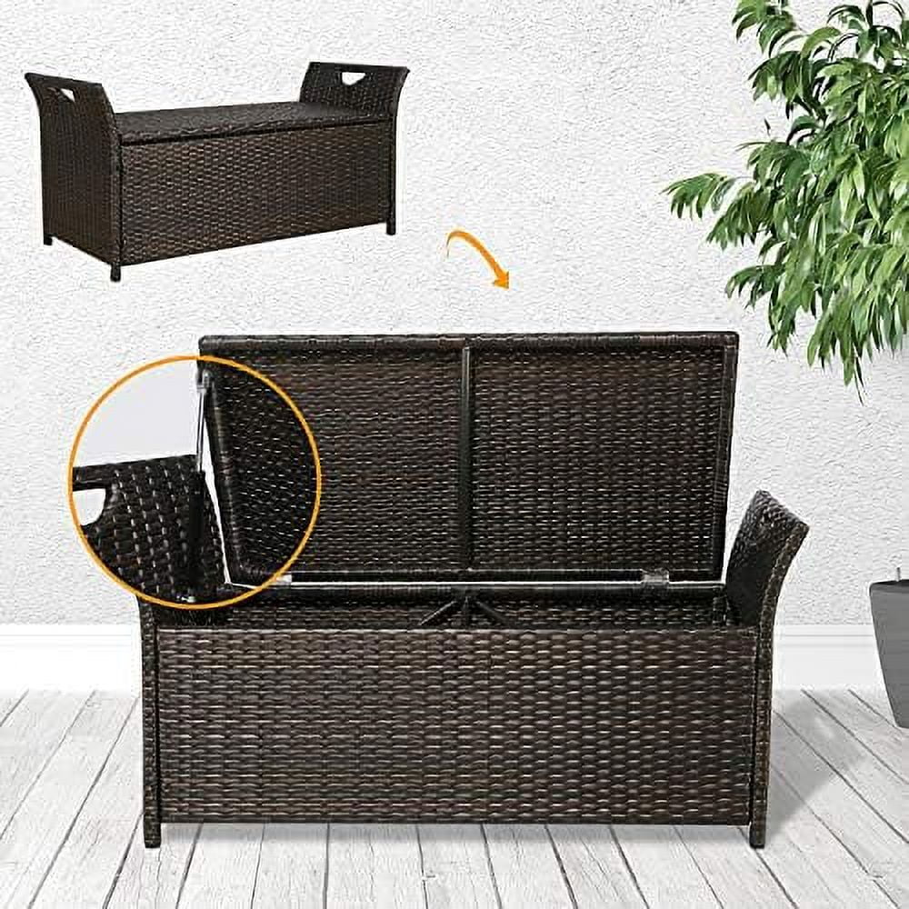Deck YPZBBOOM Cushion Bench with Box Rattan Bins Wicker Patio Outdoor (Red)