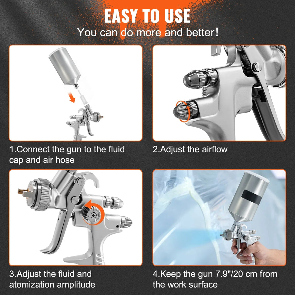 Performance Spray Paint, Fluid Coat Spray Clear/Top Automotive & Primer, Gravity Sets, Gun, 1.3/1.7mm Touch-Up Tip Aluminum Auto Stainless 1000cc SKYSHALO HVLP for Feed with Cup High Gun