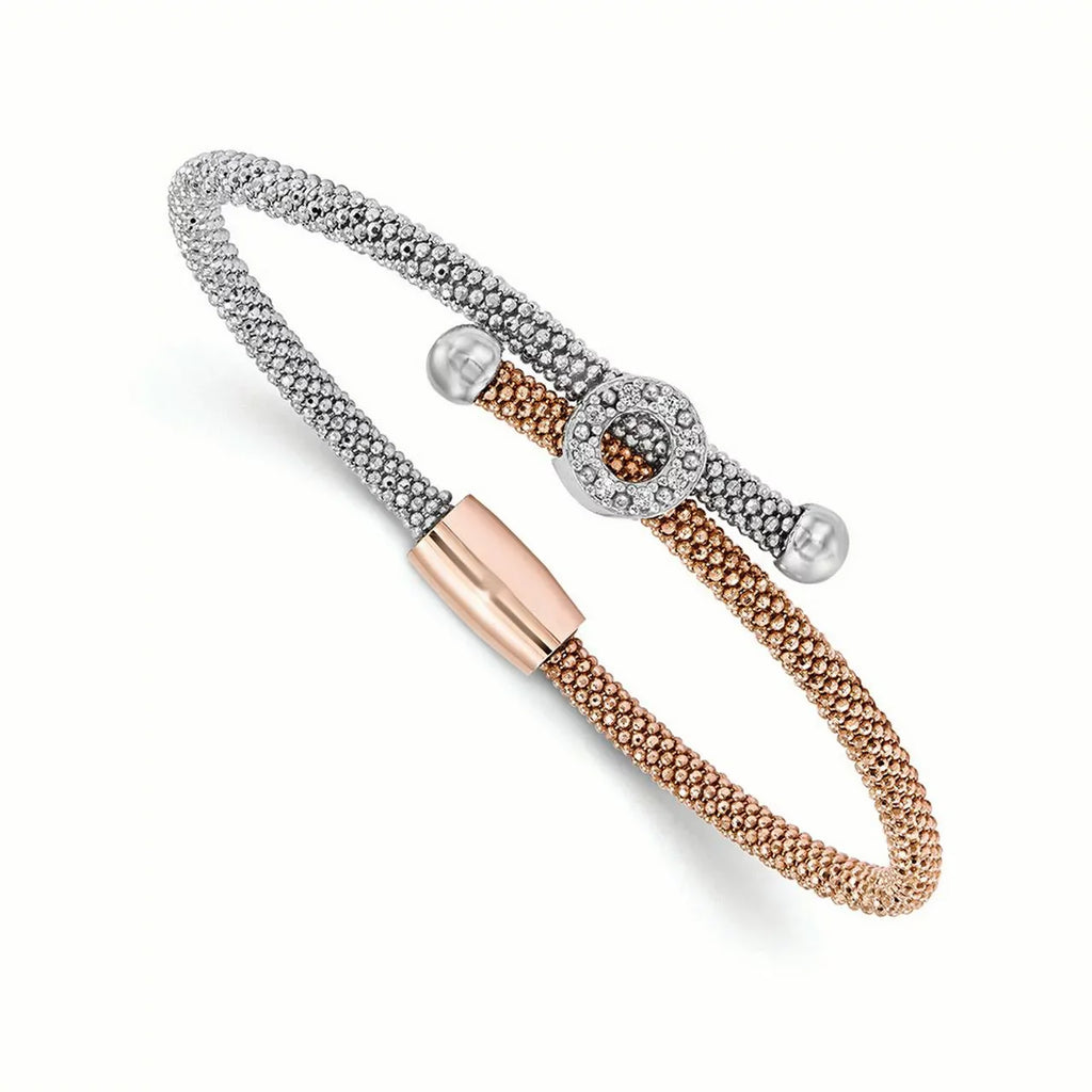 Silver Sterling Textured Rose-Tone Cz Leslie's wristband