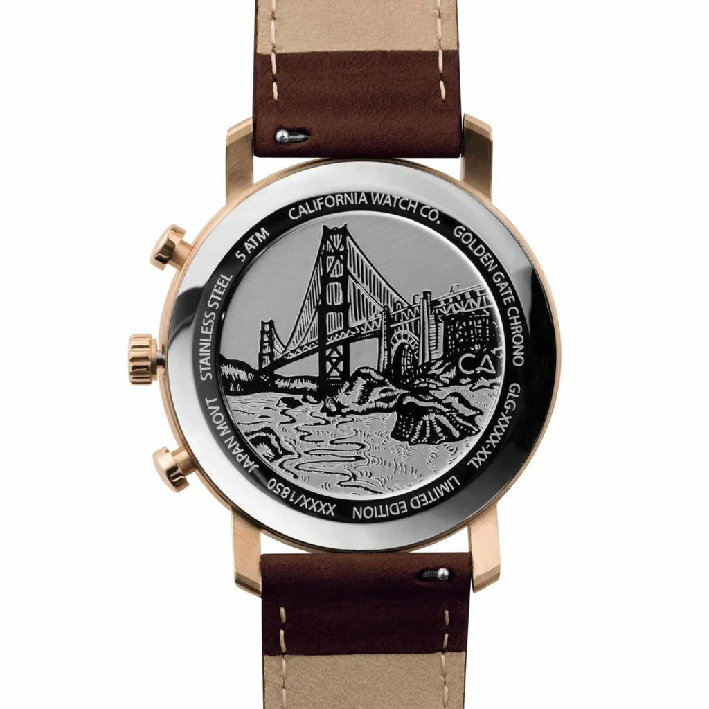Leather Gold Watch Co. Gate Rose Golden White Chrono California