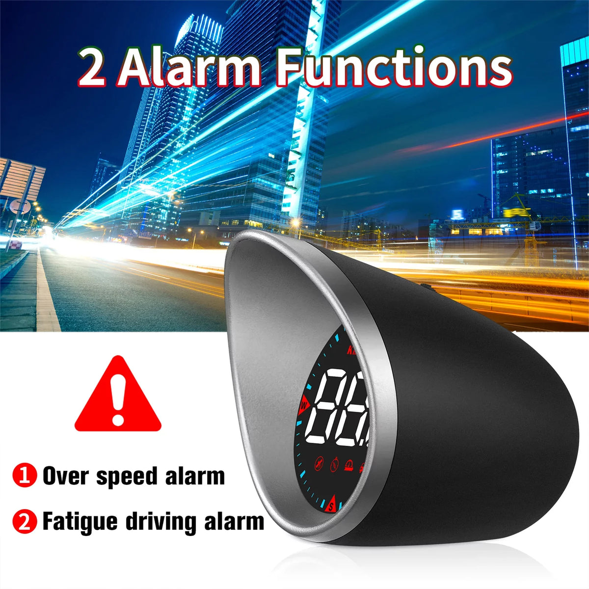 Mileage, Alarm Car Driving Car Compass Display Display Angle, HUD and Fatigue Alarm Head-up Overspeed Driving Digital Speedometer