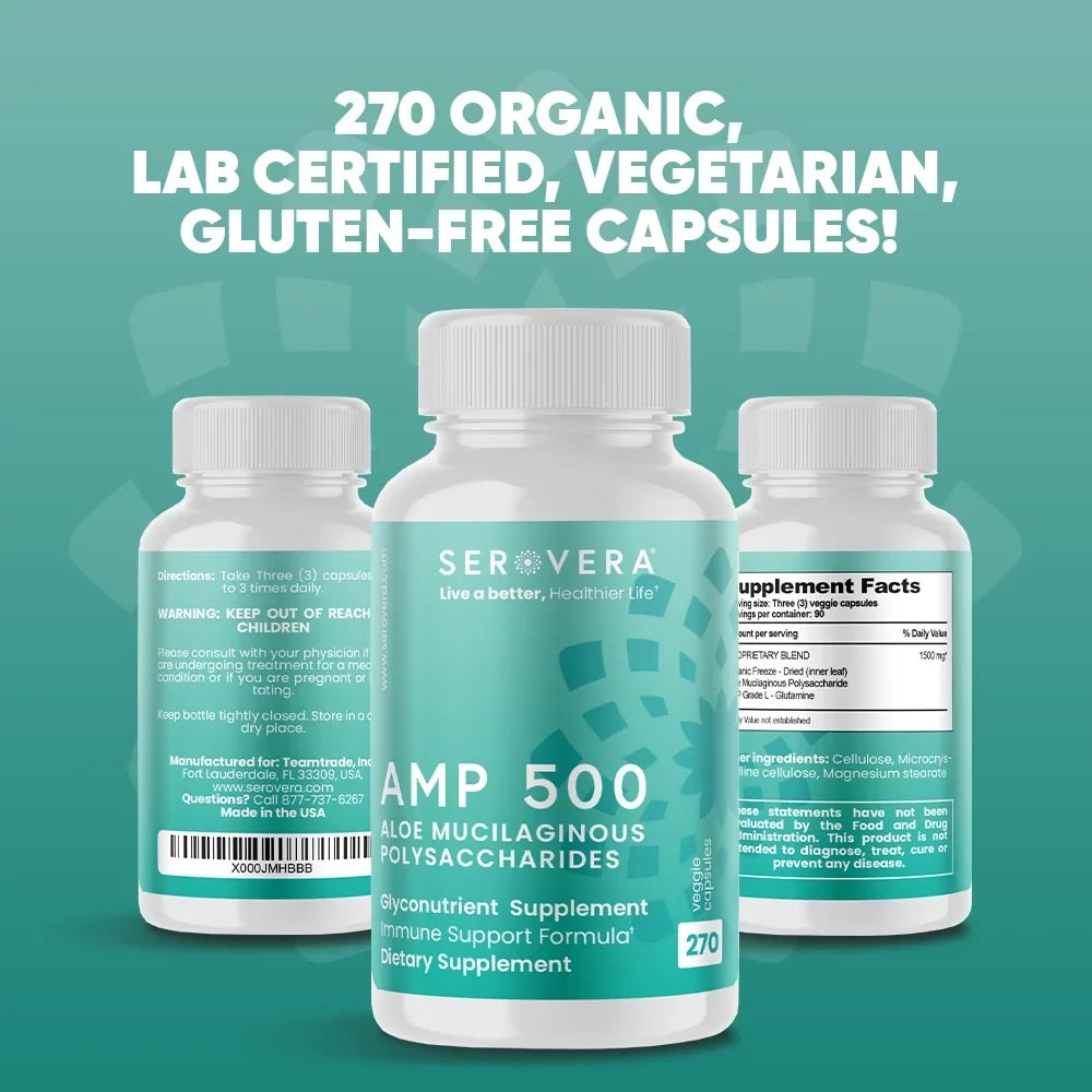 Supply Veggie Support 500-Immune L-Glutamine-270 for AMP Health-Immune Months Supplement Up Caps-Gluten Colon with Free- Serovera System 3 to Modulator