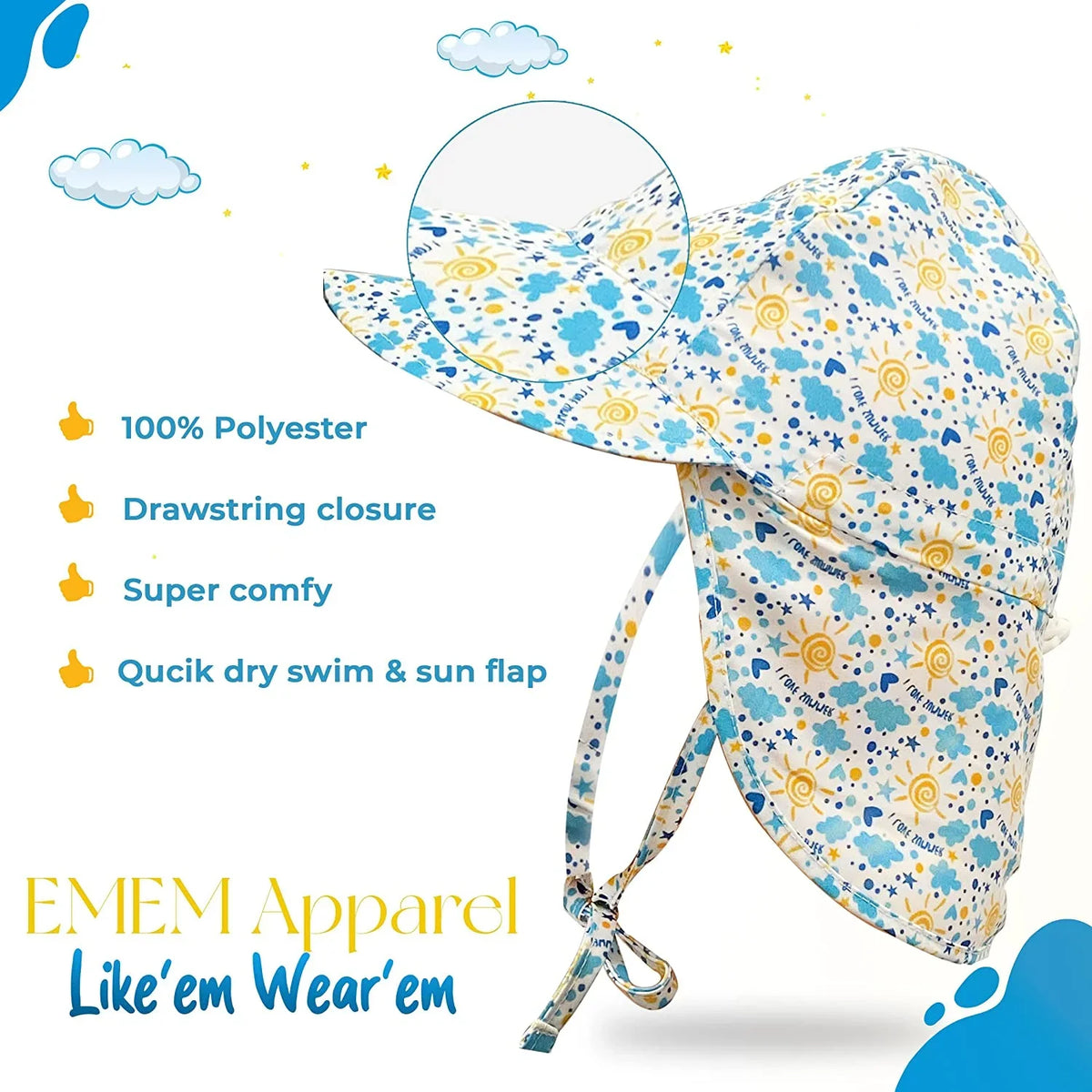 Wide Infant Pool Protection Sunhat Baby Adjustable Summer Toddler Flap Swim Hats Breathable Hat Brim UPF 50+ Beach Sun Play