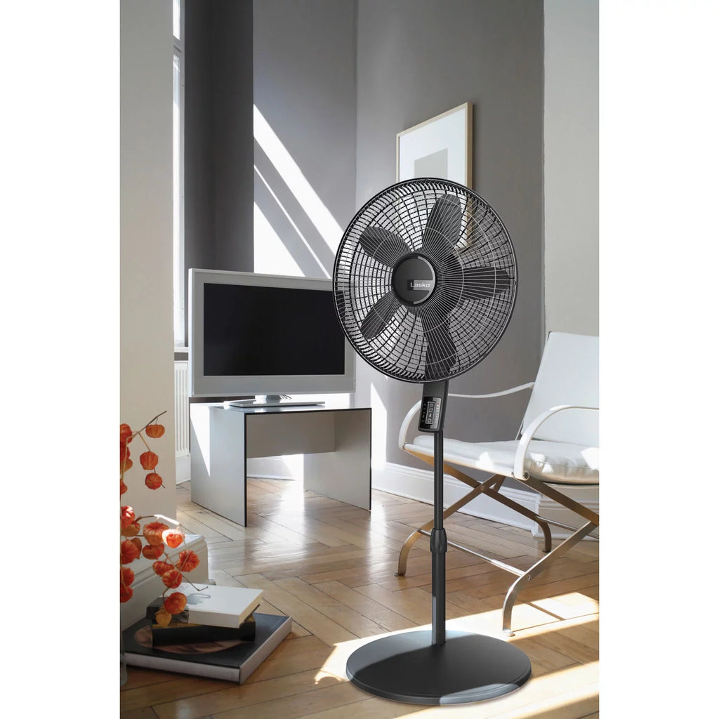 Lasko and with Fan Collection Elite Adjustable Thermostat, Remote Control Black Pedestal Blade Quiet