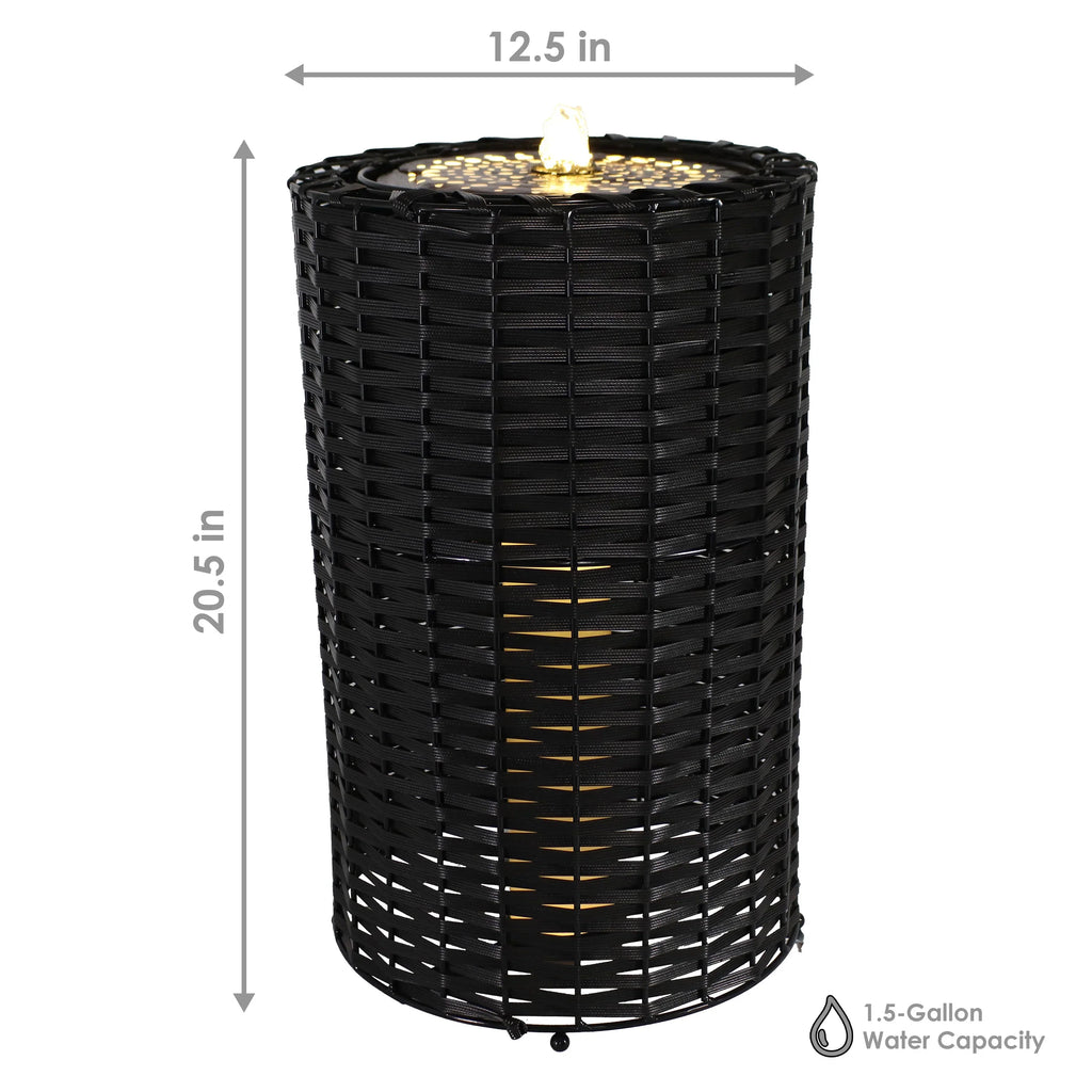 Lights Plastic Cylinder Fountain 20.5" with - Sunnydaze LED Wicker