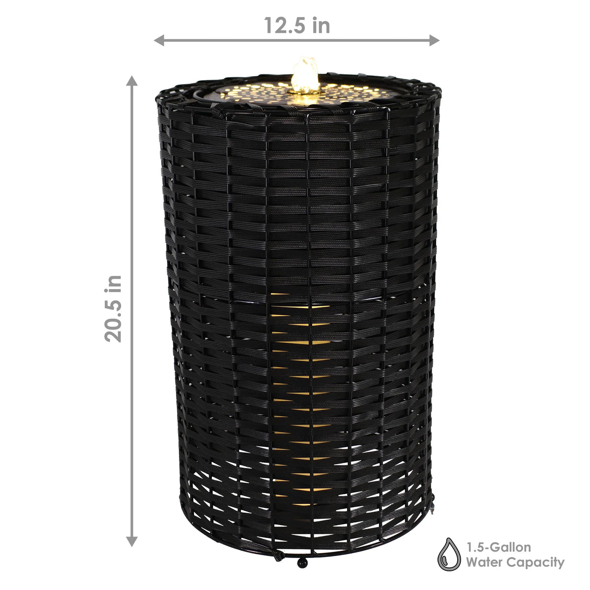 Lights Plastic Cylinder Fountain 20.5" with - Sunnydaze LED Wicker