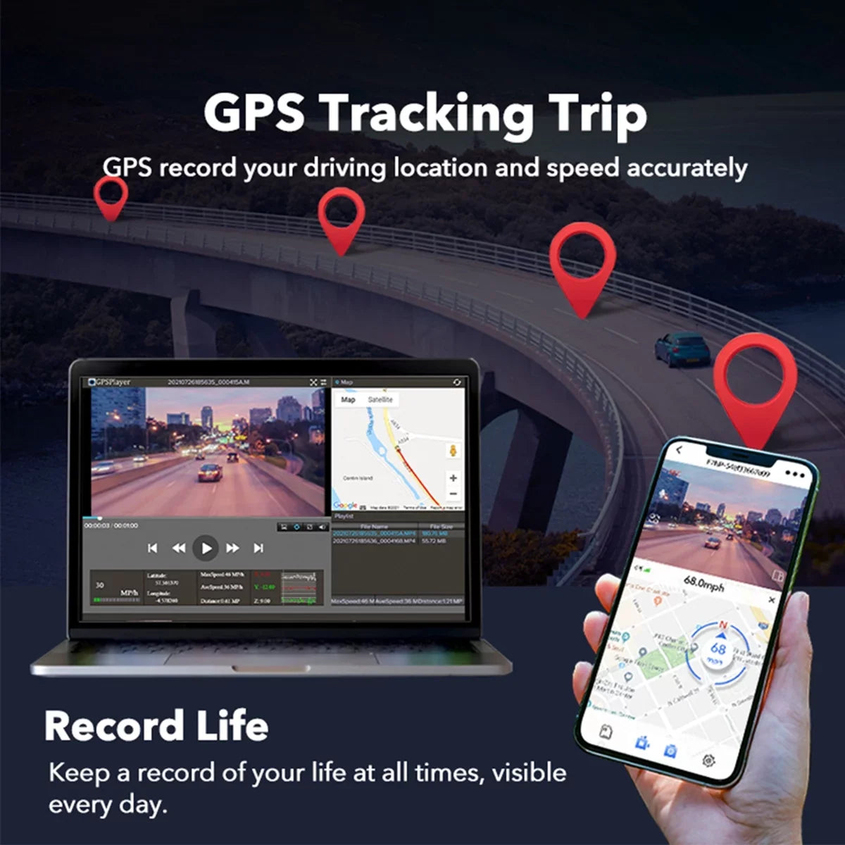 Wi-Fi LCD & Black Parking Cam, GPS, Dash Car 2160P Monitor, Camera, Screen, 24H REDTIGER 4K with Camera UHD Dash 4K 3.18"