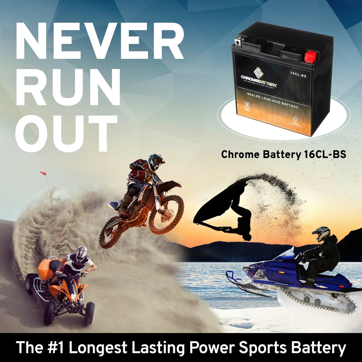 Yb16cl-bs Chrome All for Battery Polaris All Jet Models Battery Years Ski Cc All