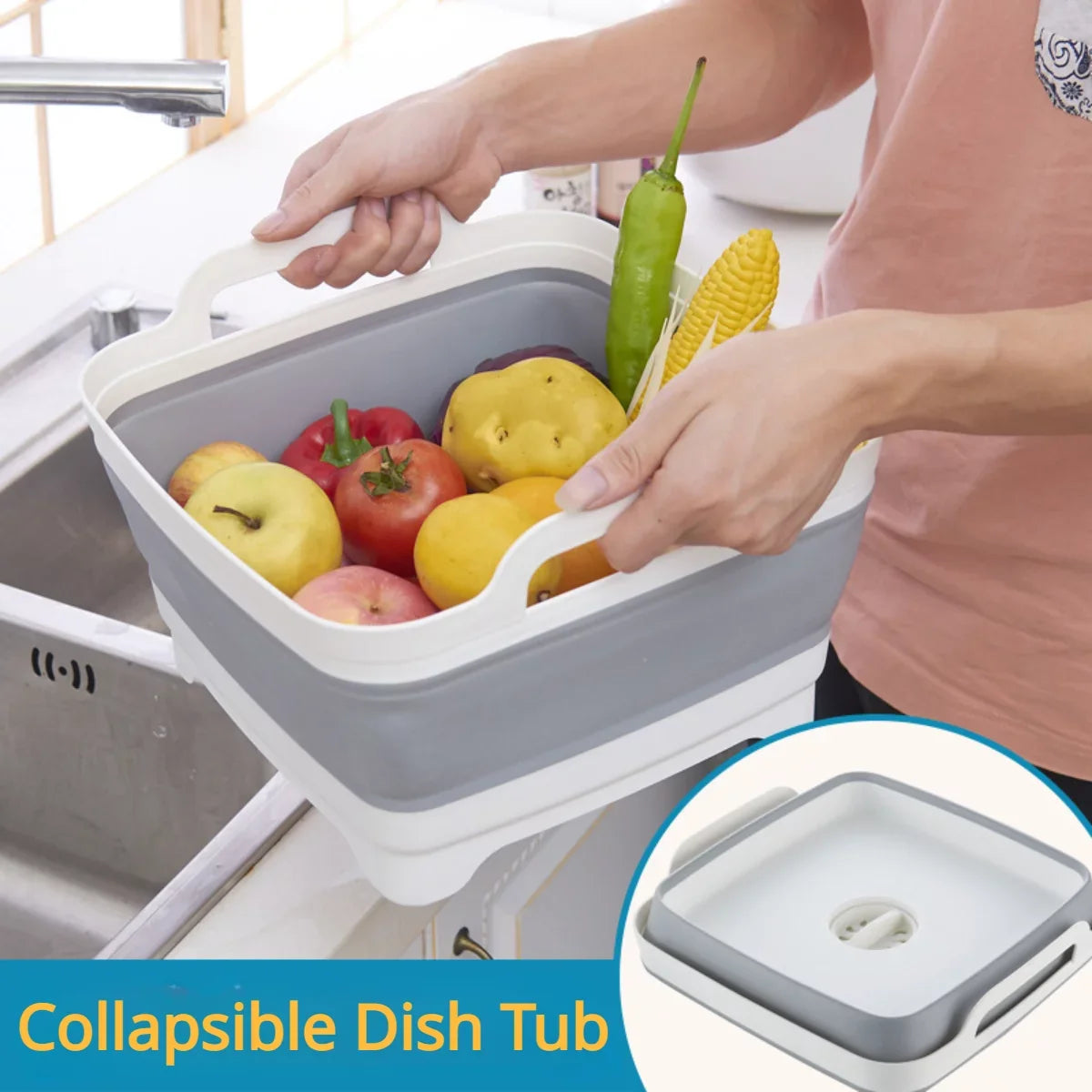 Laundry Plug(Gray) Tub Tub,Washing Collapsible Basin Draining Portable 2.4 with Gal(9L) Sink,Folding Imoment Dish