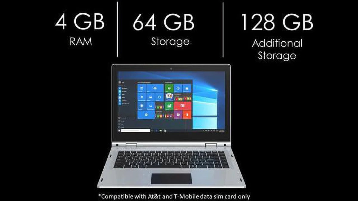 10 LTE-14.1” Pro, IVIEW Screen, High 1080 Megatron 1920 IPS 4GB/64GB Mouse 360° Resolution Windows 4G x and USB Touch