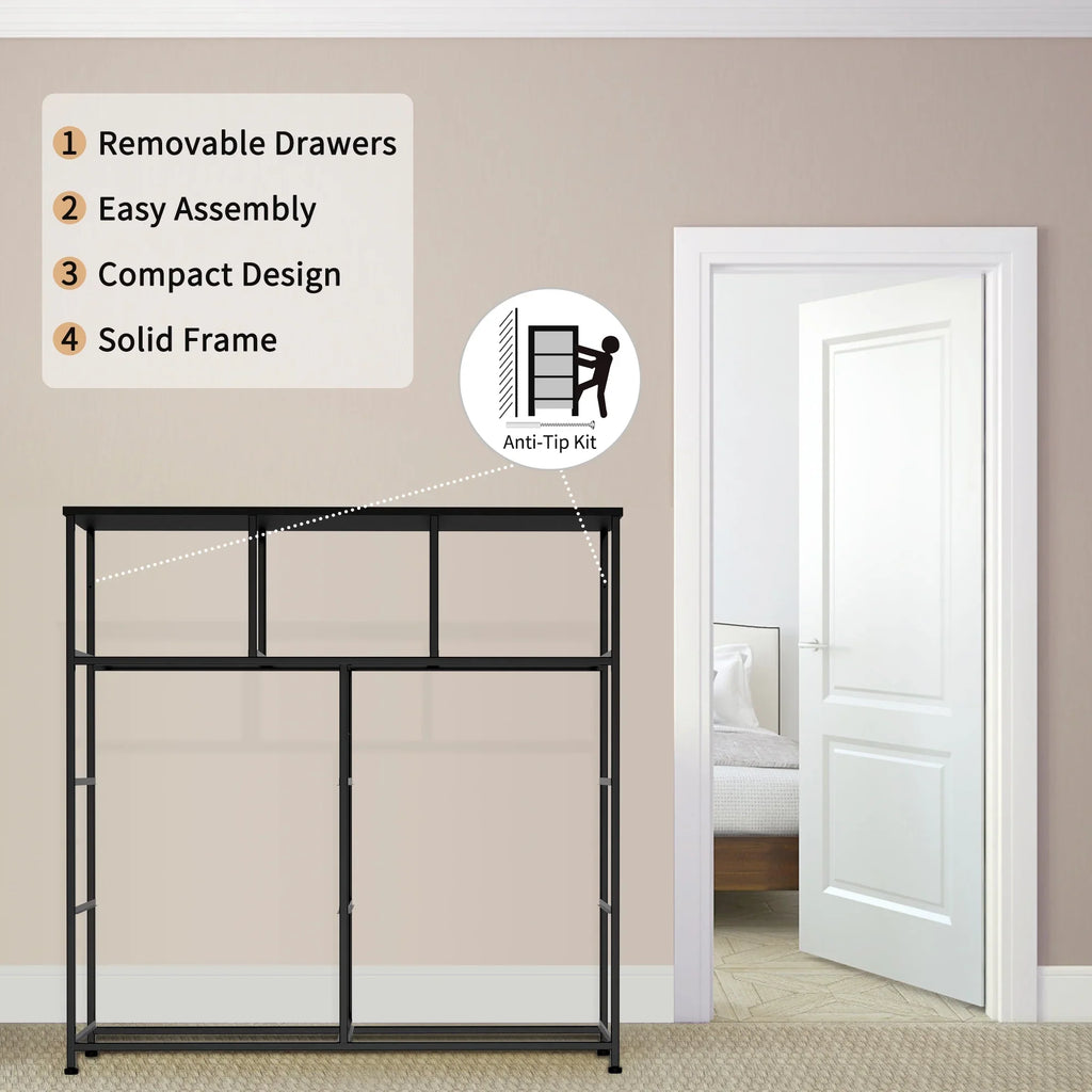 Top, Easy-to-Pull Organizer Closet, Steel 9-Drawer Grey) Living Furniture Tower Dresser, Sturdy Storage Fabric Hallway, Bedroom, Frame, for Room, Bins(Black Bigroof Fabric Cabinet, Wooden