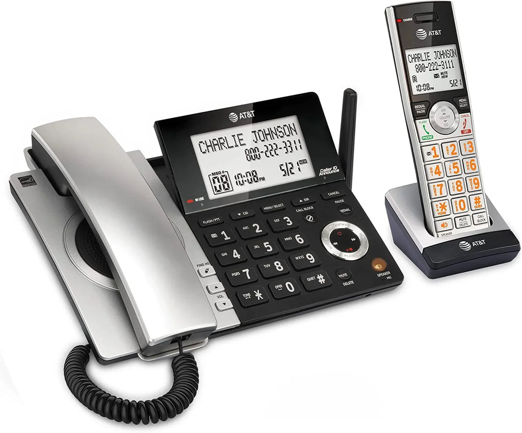 AT&T CL84107 DECT with with Phone 6.0 Blocker, Black/Silver Smart Call Handset Corded/Cordless 1 Expandable