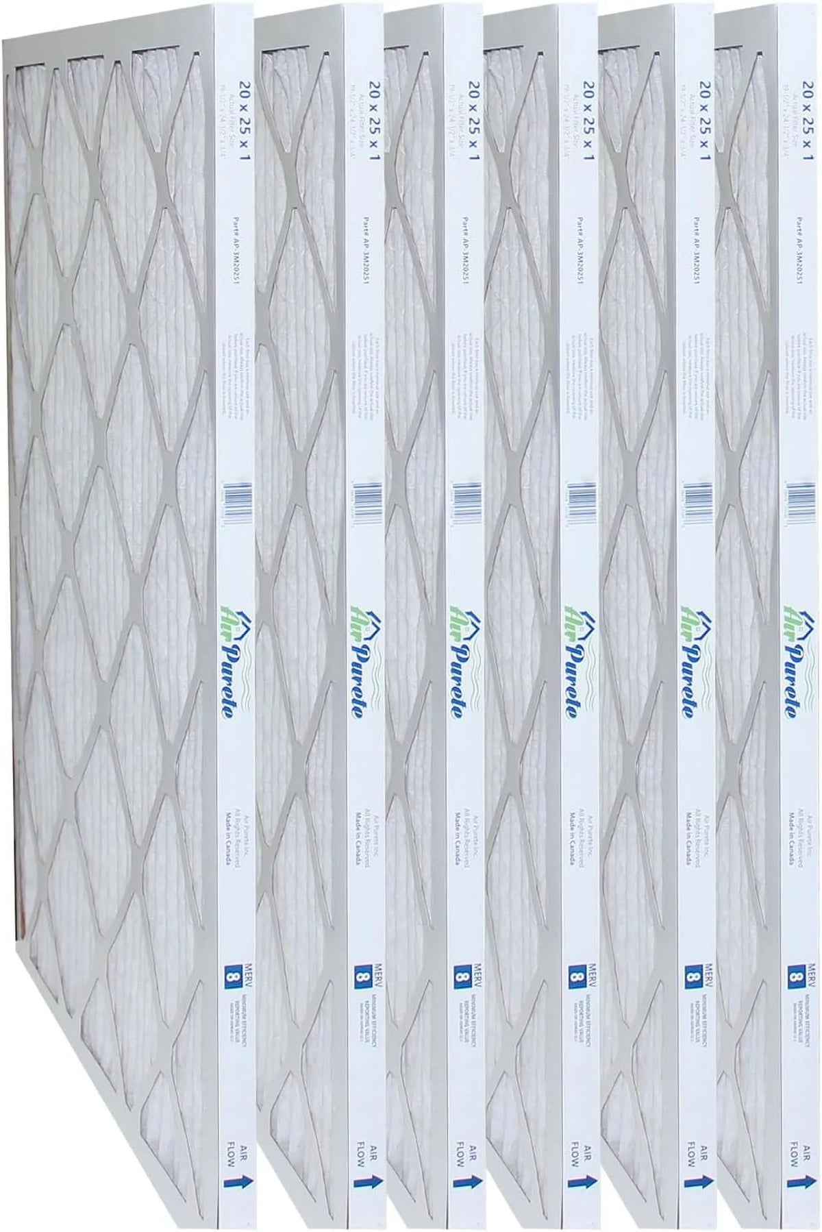 | AirPurete Furnace MERV Size: x |Actual x Pack Nominal |High 6 8 3/4” AP-3M20251 24-1/2” Filters of Capacity 20x25x1 | 19-1/2” Size: