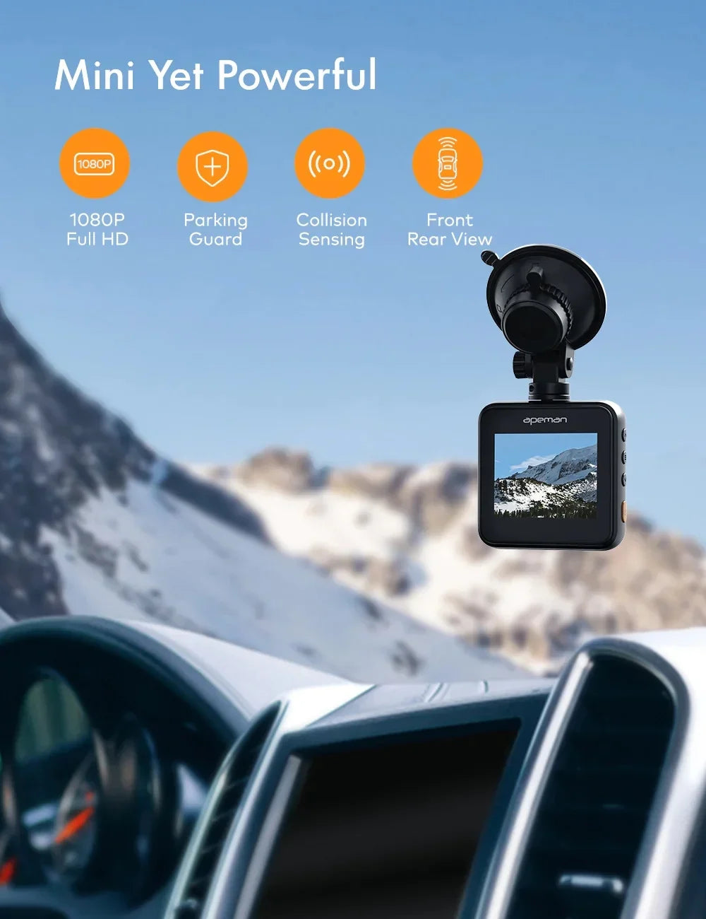 Night Vision, Camera Support Starvis Car Black Wifi with App, Sensor, Monitor, Parking Dash APEMAN Cam Display, GPS, IPS