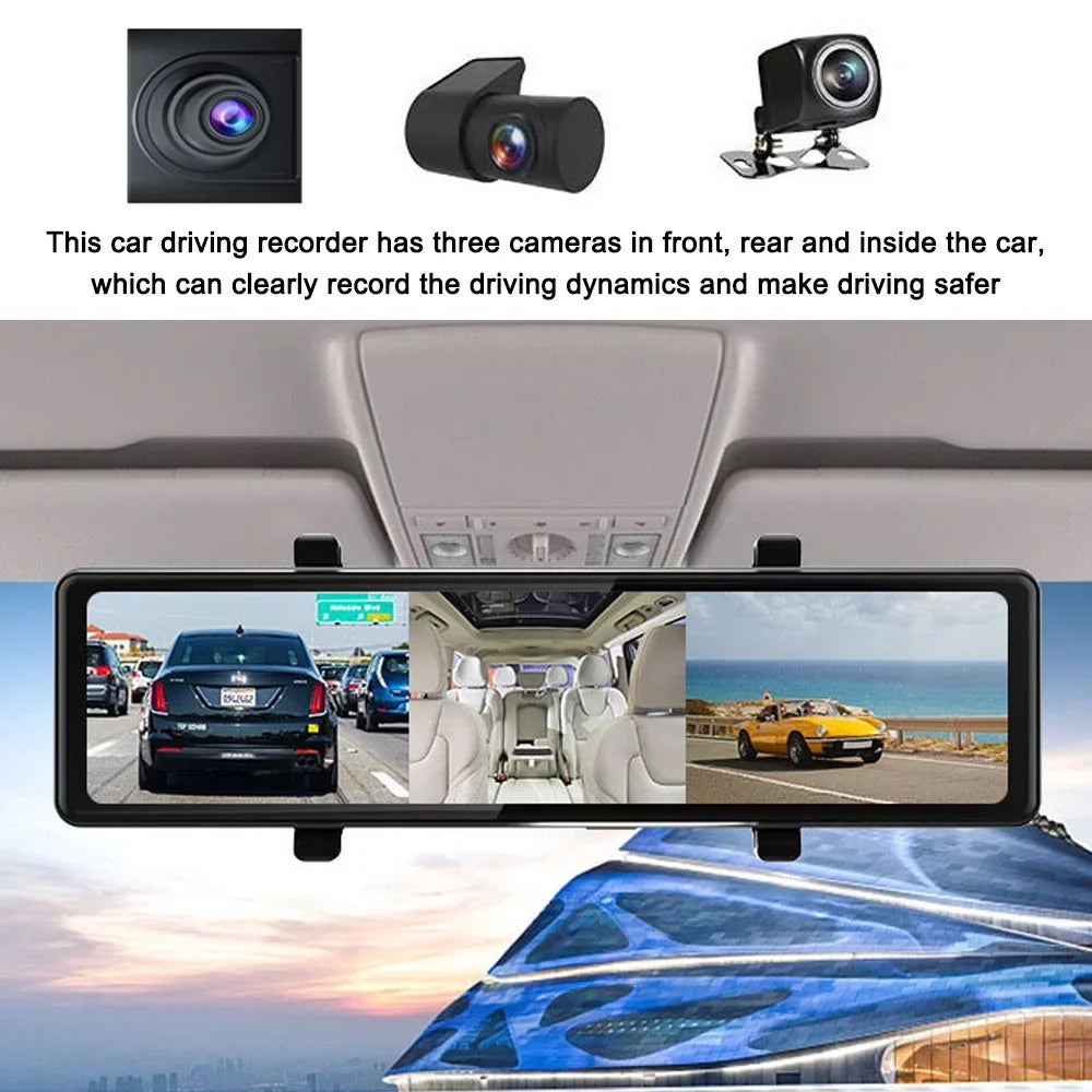 Driving Car Clear Rearview 2.5K Recorder 12in Screen Auto Cam Mirror Carplay 3 Video Touched Car Cameras Andoer Car Recorder Recording Dash