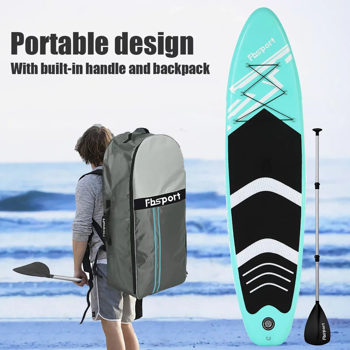 Paddle 10 Surf Stand Brushed Stance, Deck, Standing Bag, Green Ft. Carry and Inflatable FBsport Wide Control, with Thickening Complete Board up Boat, Accessories Non-Slip