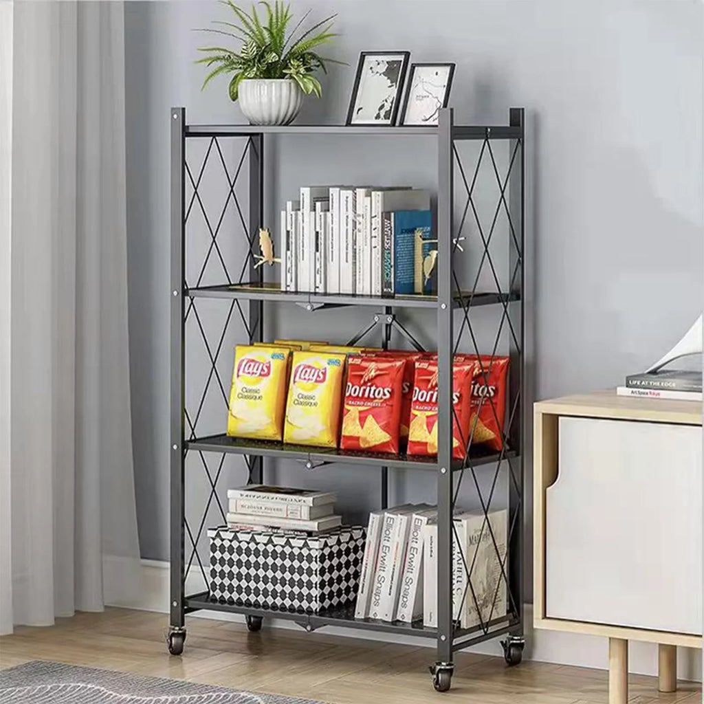 Hooks, Shelf Foldable Shelf, Shelf, SUGIFT Metal 3 Duty with Kitchen Black 4-Tier Heavy Storage