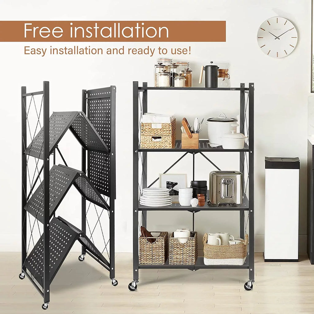 Hooks, Shelf Foldable Shelf, Shelf, SUGIFT Metal 3 Duty with Kitchen Black 4-Tier Heavy Storage