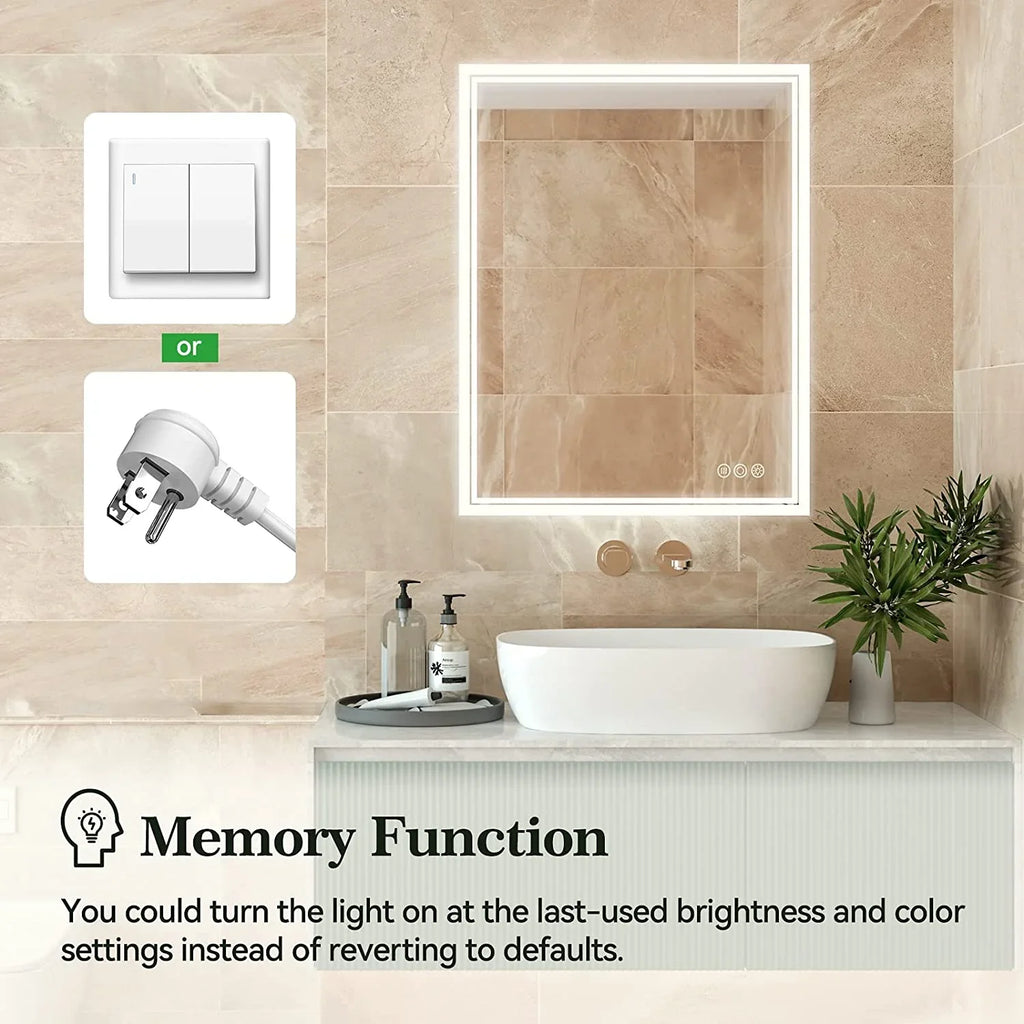 Wall-Mounted ANTEN Mirror, Lights, Bathroom Inch LED Mirror Vanity Lighted Touch Bathroom Mirror LED Anti-Fog, Dimmable Bathroom Mirror, Backlit with 36x28 3000K-6000K, Sensor,