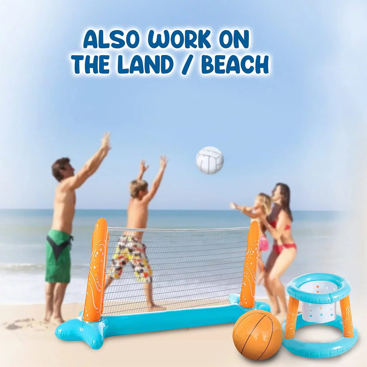 '- Pool Blossom Light Hoop Games Blue Pool and Inflatable Net, Set Bags Volleyball with Basketball Swimming Family 2-in-1 Pool Pool | Floating for Weight