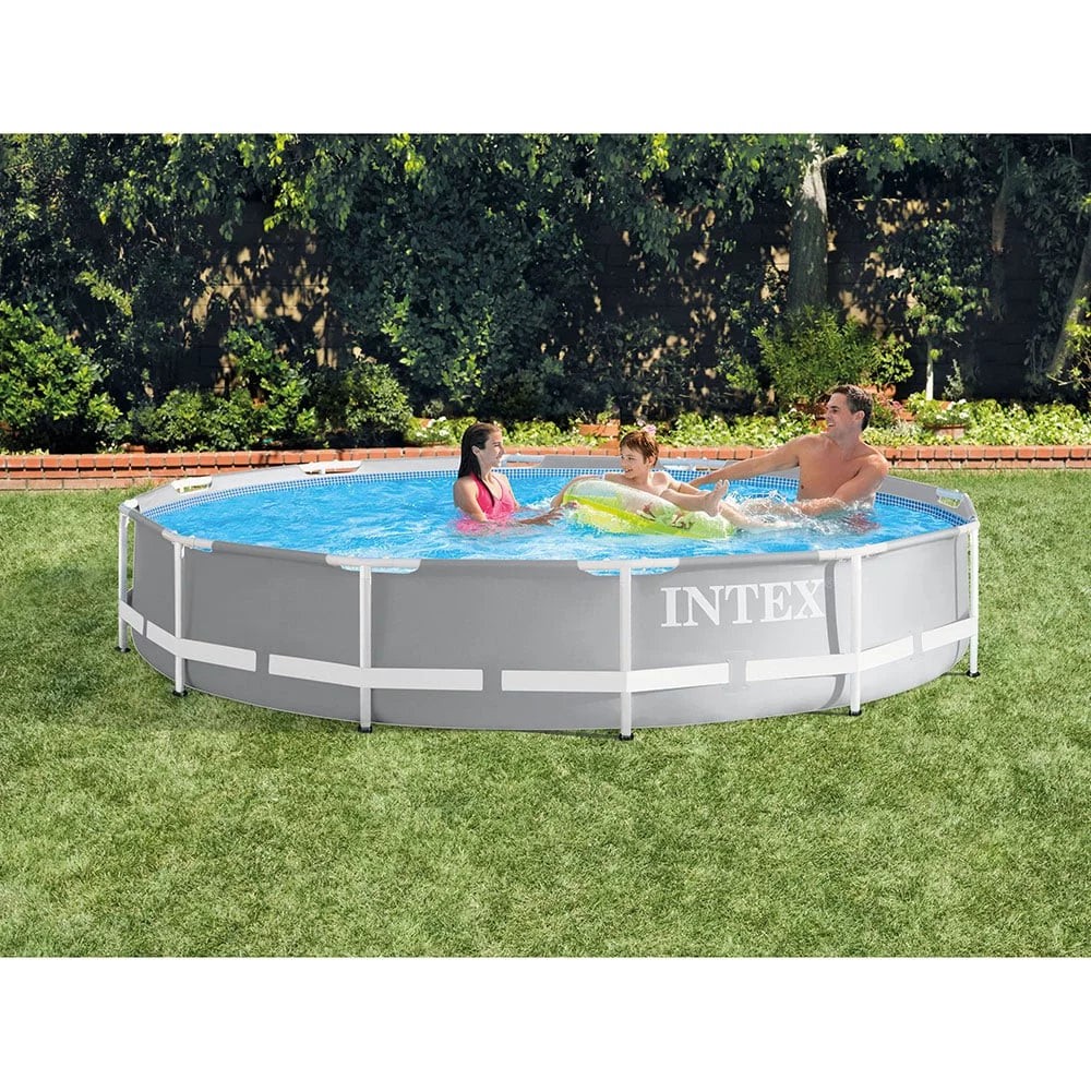 Ground 30" 12' x Above 48" Frame Bundled Ground Prism Ladder Swimming Pool with