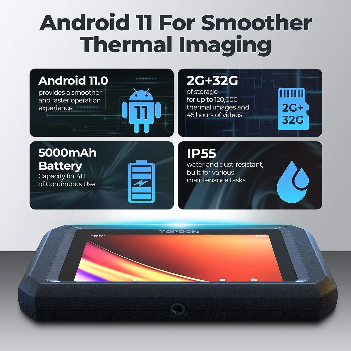 High OS Android Camera -4°F~1022°F, Imaging Dual-Camera, Touch 5" 256x192 Screen, 11.0 IR Thermal Resolution TOPDON TC003
