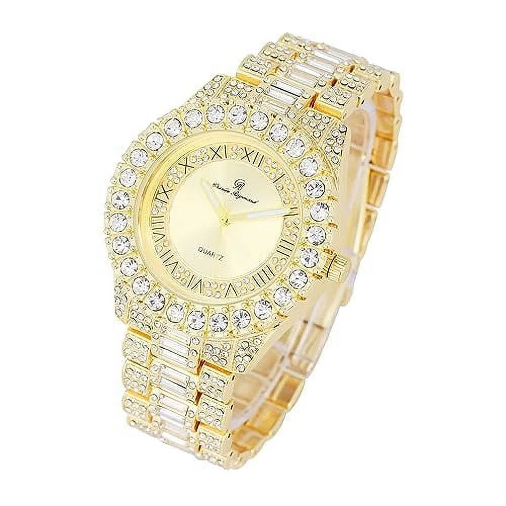 Big CHARLES w/Easy Watch Rocks - Gold Read Iced Mens Date - Hop Timepiece RAYMOND (ST10537-RN Out Blinged Day & Designer Out -C) Fully Hip Diamond ST10535