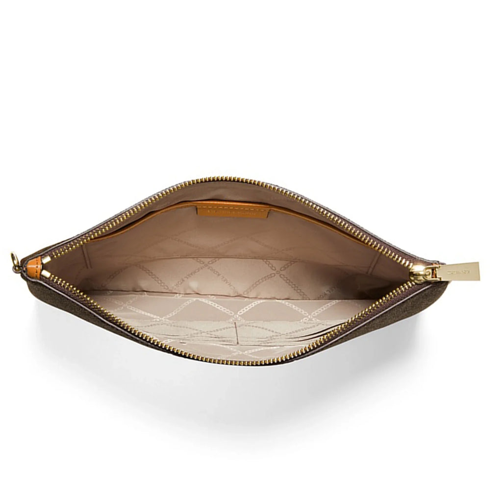 Print Zip Olive) Jet Women's Pouch / Logo (Brown Large Kors Canvas Wristlet Set Michael