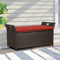 Deck YPZBBOOM Cushion Bench with Box Rattan Bins Wicker Patio Outdoor (Red)