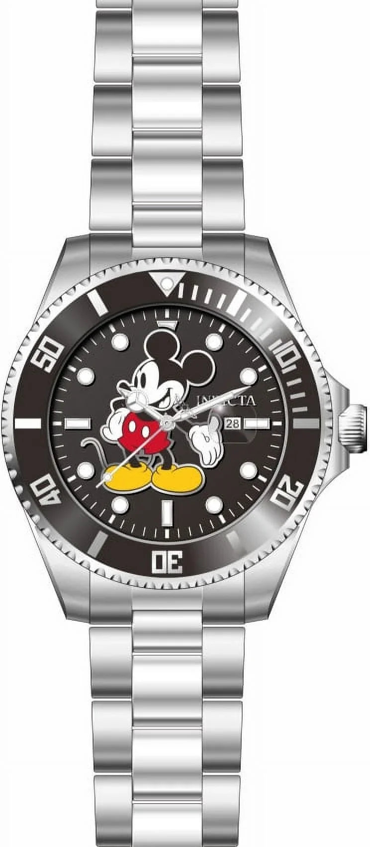 Black Steel Men's Dial Invicta Watch Yellow Quartz Mickey Mouse Stainless Disney Edition limited