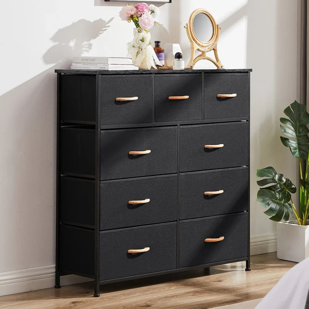 Top, Easy-to-Pull Organizer Closet, Steel 9-Drawer Grey) Living Furniture Tower Dresser, Sturdy Storage Fabric Hallway, Bedroom, Frame, for Room, Bins(Black Bigroof Fabric Cabinet, Wooden
