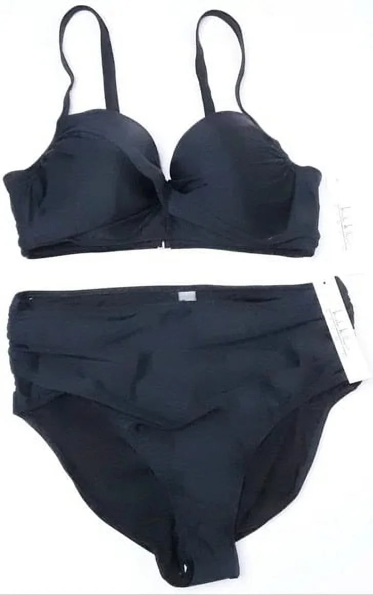 Hi Front BLACK S Top Miller + Shirred Bikini Twist Bottom Nicole Waist 2Pc