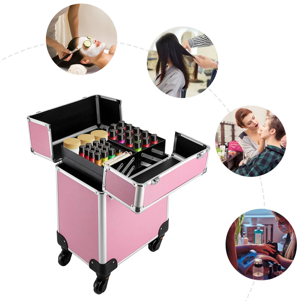 Storage Adjustable Cosmetic Travel Beauty Case for Case Professional Care Barber Miumaeov Train Salon Organizer Case Large Personal Rolling Dividers Cosmetic Makeup Trolley