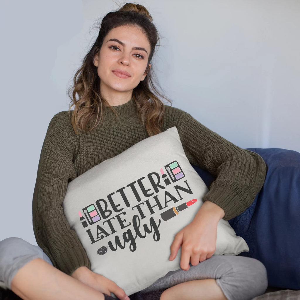 Beauty Cosmetologist, Themed for Palettes, Lipsticks Eyeshadow Red Late Merch Artist Ugly for Cover, IN - / Lovers, Makeup Pink Lipstick w/ Design Makeup Pillow 18X18 White & Better Than Gift