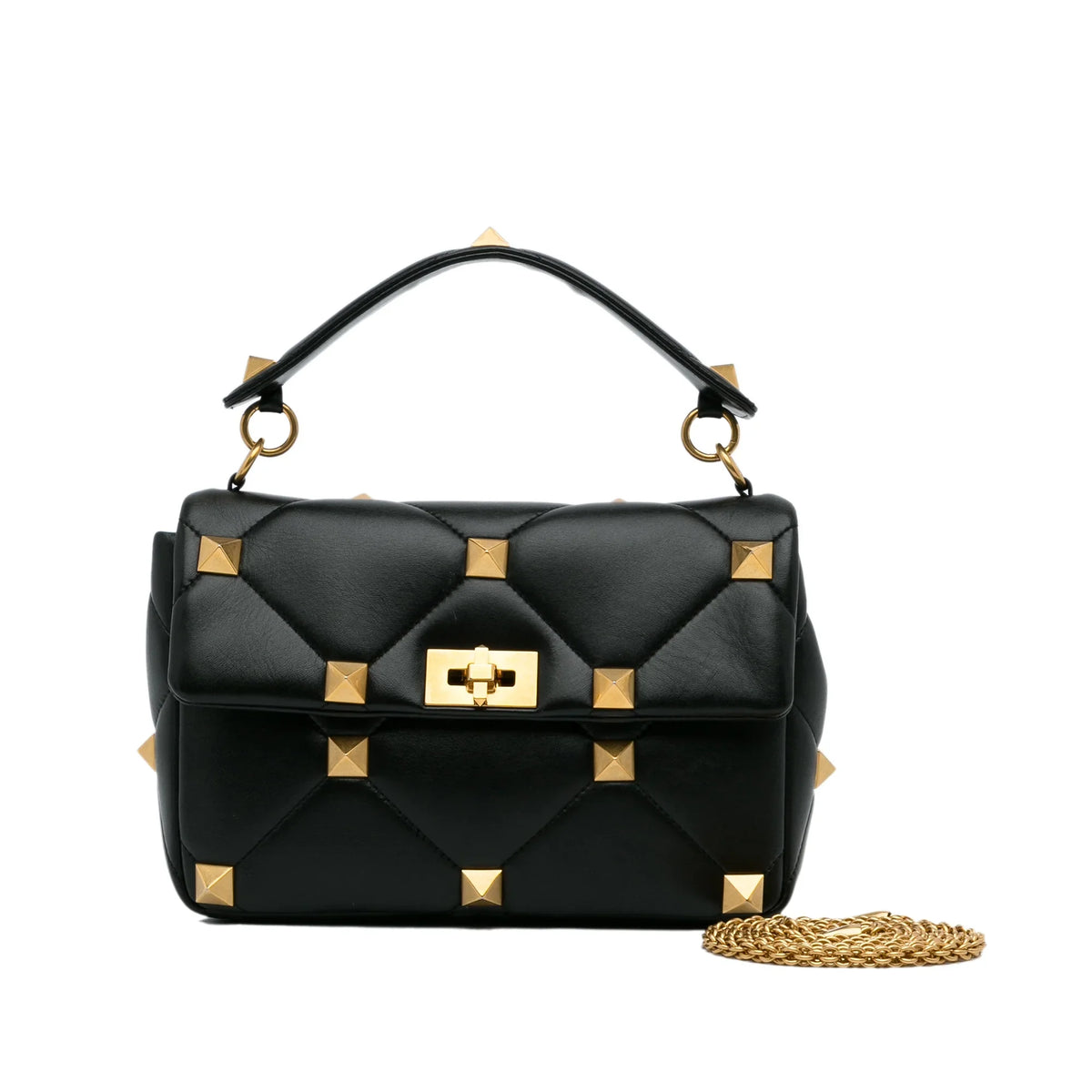 Pre-Owned Roman Stud (Good) Valentino Authenticated Leather Medium Unisex Satchel Black Calf