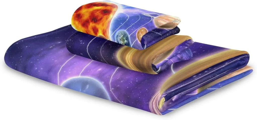3 Coolnut Piece System Planets Towels Bath Set, Hand 1 Washcloths 1 & Quick-Drying and cloth Towels 1 Wash Absorbent, Solar Towels,