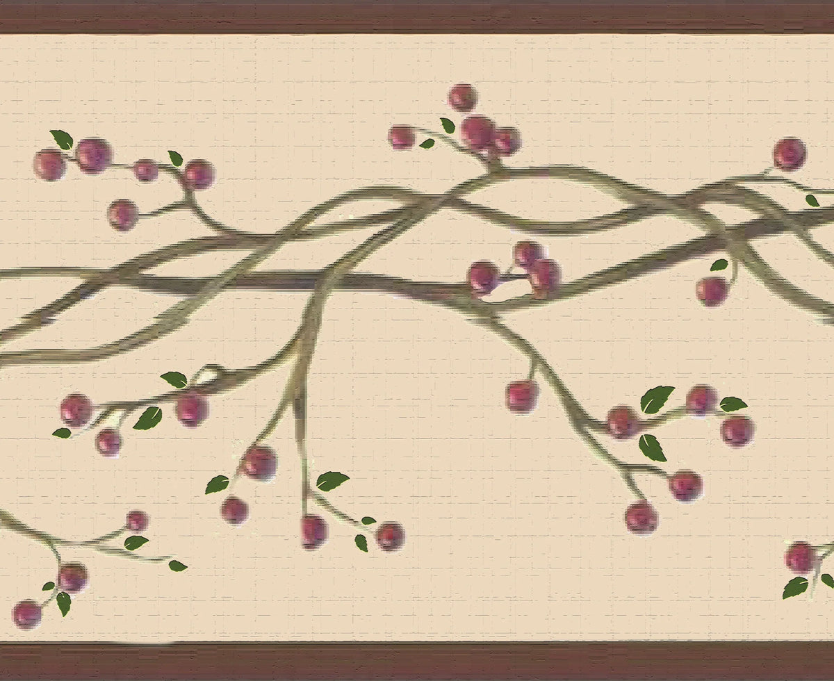 Winterberries on Peel Stick Red, 7 Retro Deco x Vine, Border Wallpaper ft in Dundee and Sepia 15 -