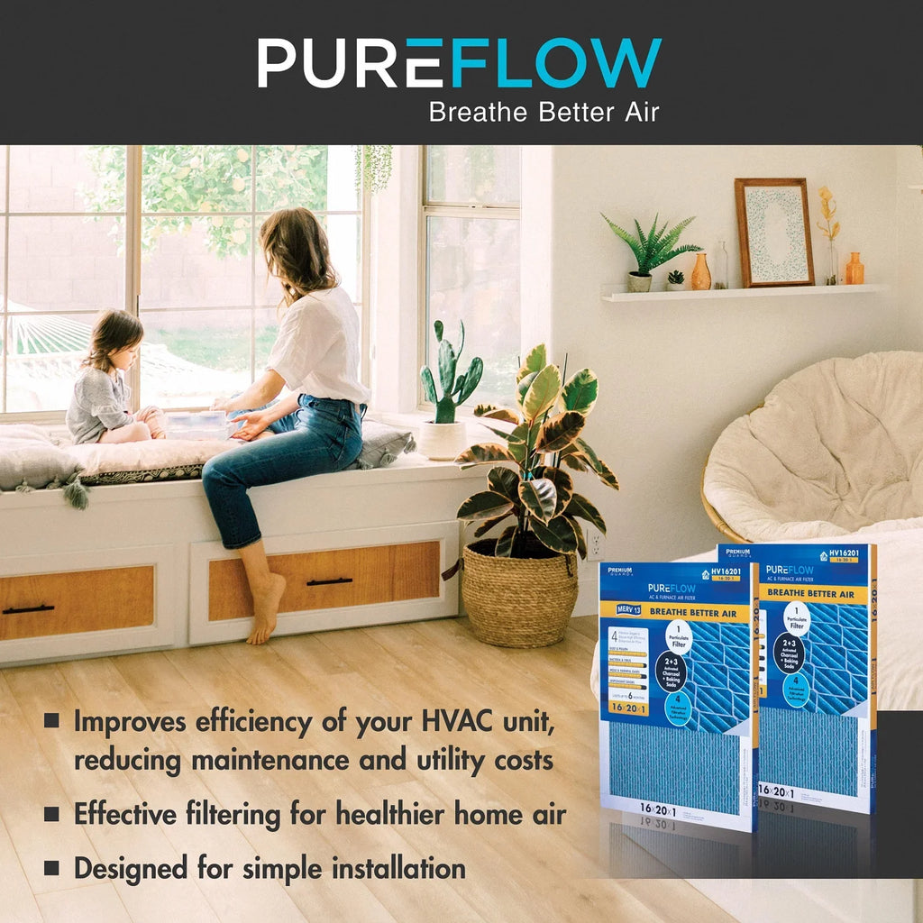 PureFlow, Filter 4 of with MERV-13 Technology, Advanced Furnace Layers Air 16x25x1, Home Filtration Pack-of-2