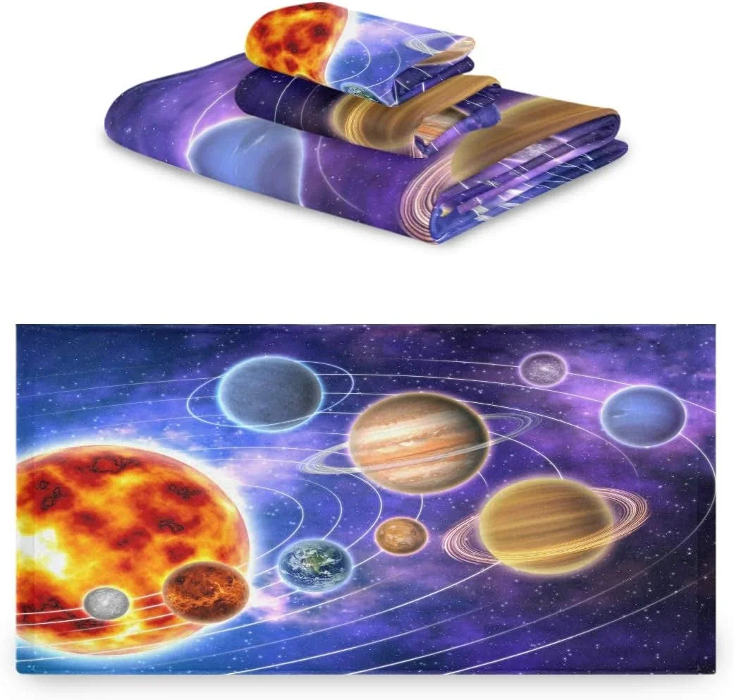3 Coolnut Piece System Planets Towels Bath Set, Hand 1 Washcloths 1 & Quick-Drying and cloth Towels 1 Wash Absorbent, Solar Towels,
