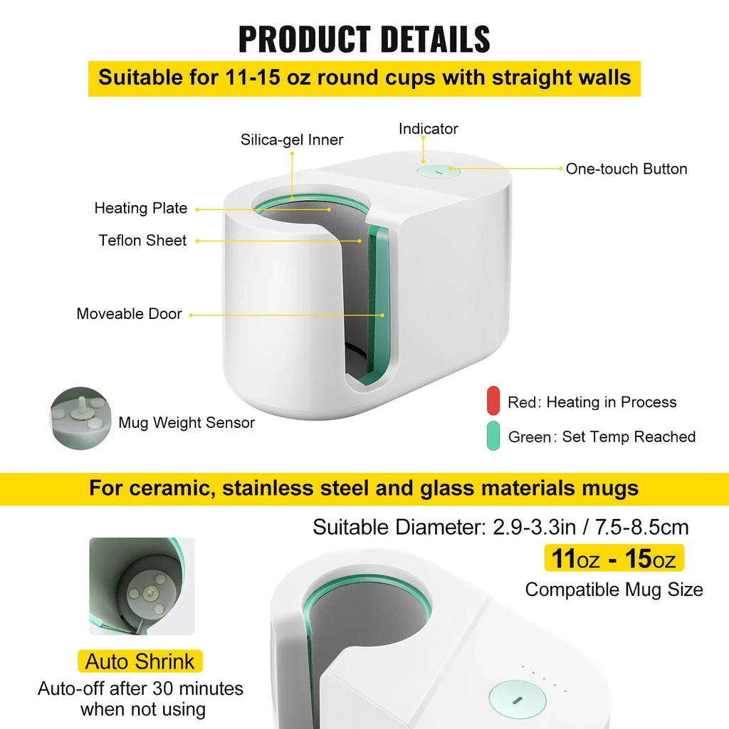 Mug Easy Press Printing Setting, Machine, BENTISM Automatic Press Portable Mug Sublimation Press Mug Cup Pro Presser, One-touch Coffee 11-15oz, DIY Heat Transfer Machine