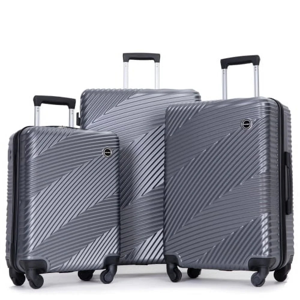 (20/24/28) Piece PC+ABS Lightweight Luggage Gray Spinner Hooks, Wheels, Two 3 Sets Suitcase with