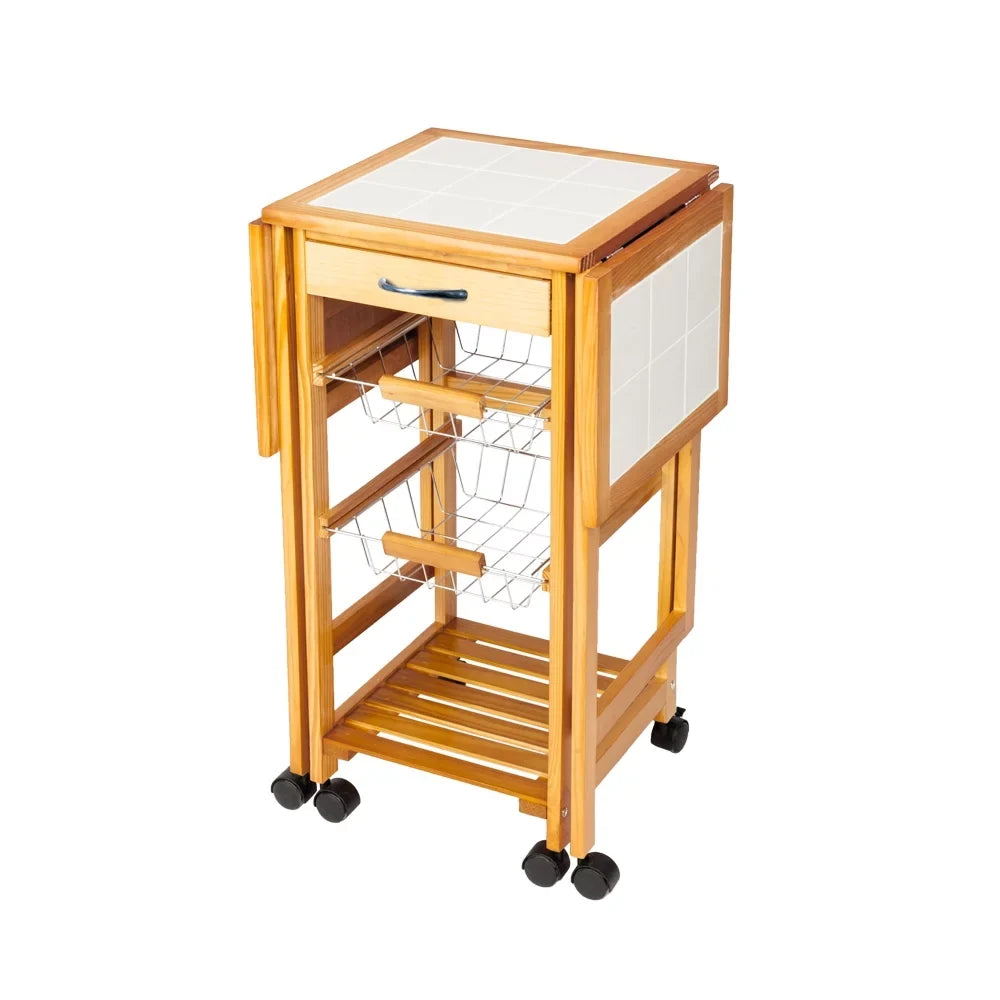 Island Zimtown Protable Rolling Drawers Basket,Folding with Trolley Cart Storage Leaf Kitchen Drop