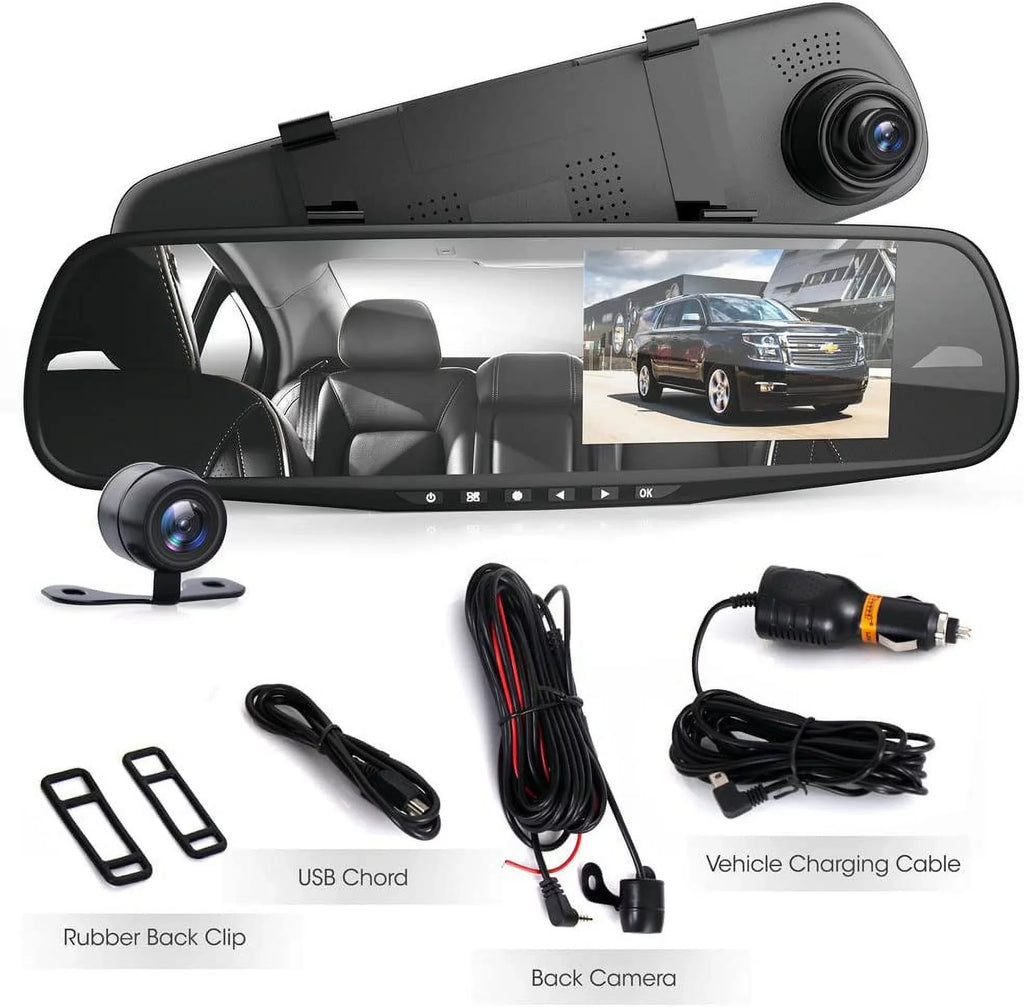 Dash System HD 1080p Vehicle Rearview Mirror 4.3" Recording Camera Cam Pyle Dual