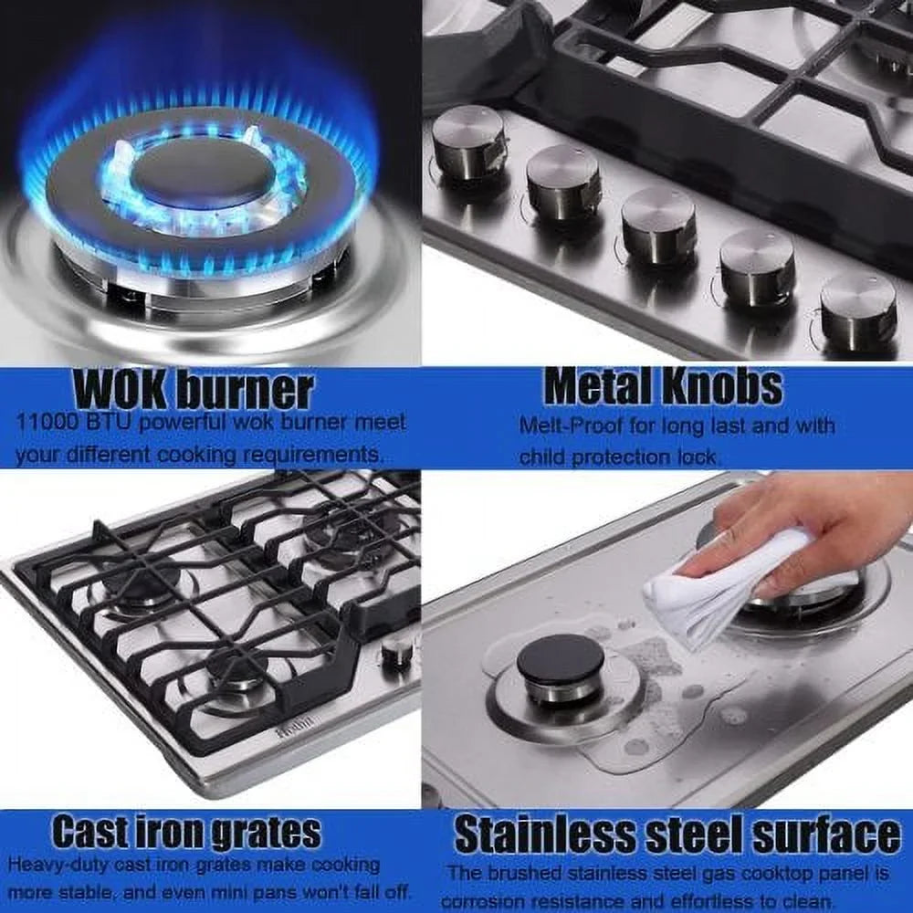 top, with Stove Cast Cook 5 Hothit 34 Steel Burner Natural top Gas Cooktop Convertible,Stainless Inch stove Gas Griddle, gas Gas/Propane Griddle, Iron Gas with