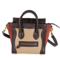 Celine Tri-Colour Brown Beige Burgundy Leather Luggage Nano Suede Pre-Owned