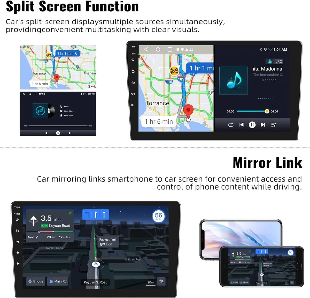 Camera with Bluetooth FM Radio Navigation Stereo 1080P Link Theme with 13 Carplay,10.1 GPS Mirror USB inch Touchscreen Android WiFi Backup 1+32G Car HD Support Receiver Player Change