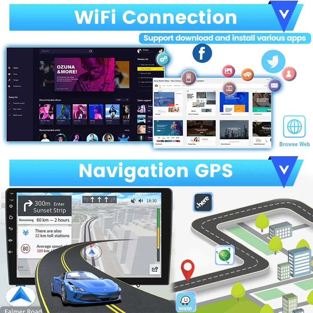 AHD FM Radio Backup HD Link 1080P 9'' 1+16G Bluetooth, Android 12 GPS Podofo WIFI Mirror Android Car Touchscreen Wireless DIN Carplay Camera Double Auto Stereo