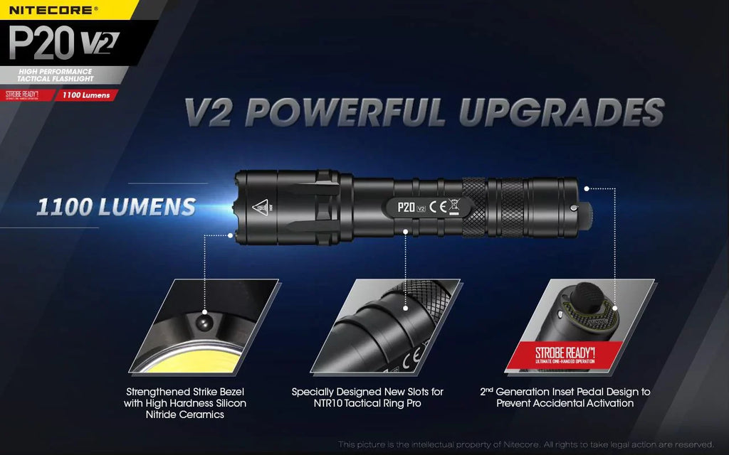 P20 1100 LED CR123A CREE +2x V2 - Battery Batteries - Free V6 XP-L2 Nitecore w/NL189 Combo: Eco-Sensa Tactical Flashlight Lumens